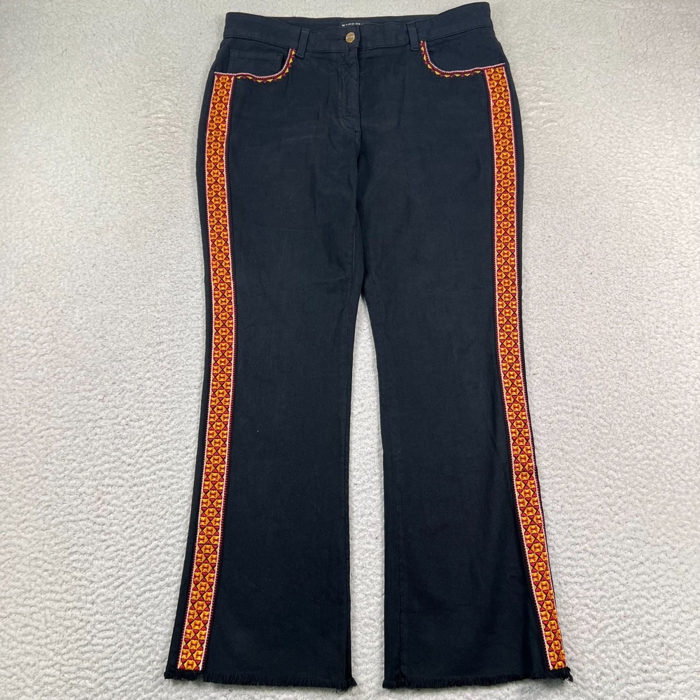 Etro Black Jeans with Red-Orange Side Trim